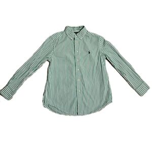 Polo Ralph Lauren Boy's Green Striped Cotton Poplin Button Down Shirt